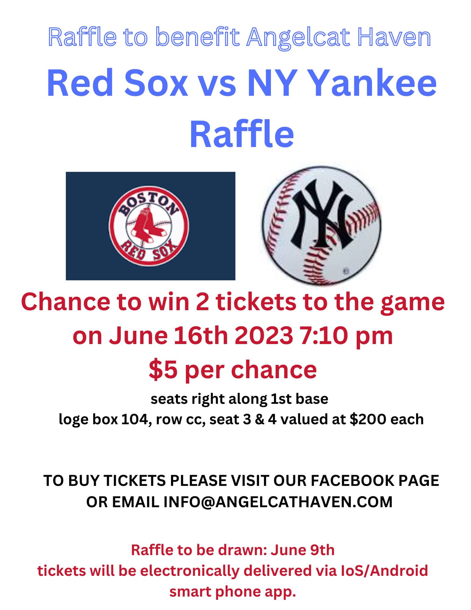 Raffle Tickets for Red Sox vs NY Yankees game!